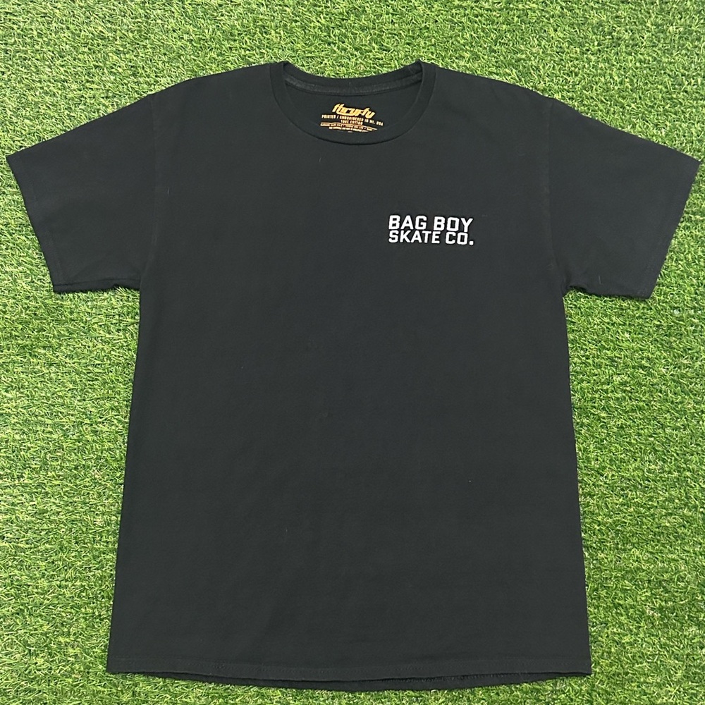 THRYFTY Bag Boy Skate Co. Black Tee – Minimal Streetwear Skate Shirt Size M